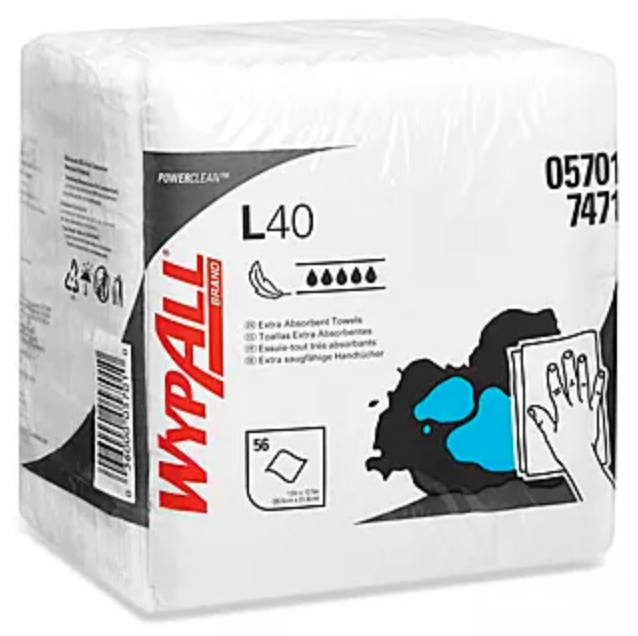 CELLULOSE WIPERS, WYPALL ,L40, WHITE, 56 WIPES/PACK, 18 PACKS/CARTON MAIN